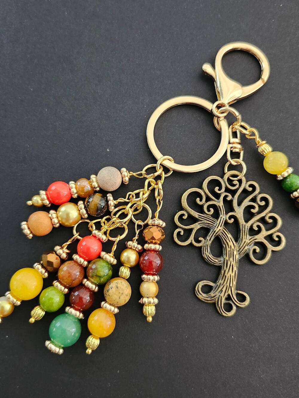Tree of Life Purse Charm or Keychain Carnelian Jade Aventurine Handcrafted
